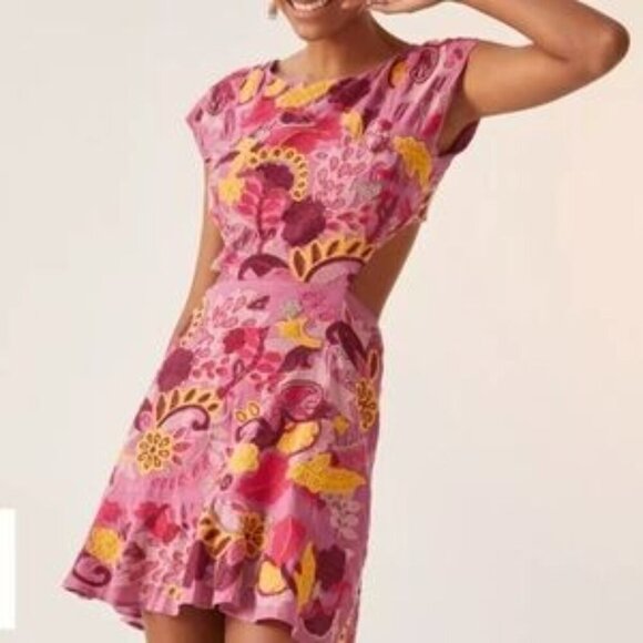 Maeve Dresses & Skirts - Maeve Embroidered Beaded Mini Dress Pastel Open Back Cap Sleeve Anthropologie 16